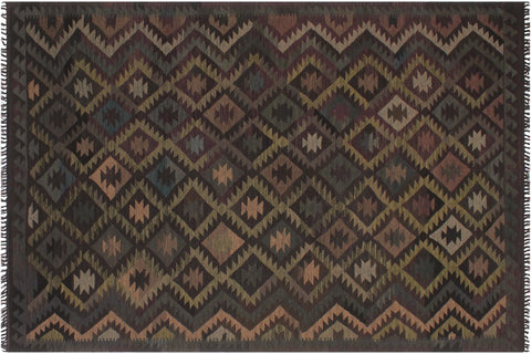 handmade Modern Kilim Black Blue Hand-Woven RECTANGLE 100% WOOL area rug 6' x 10'