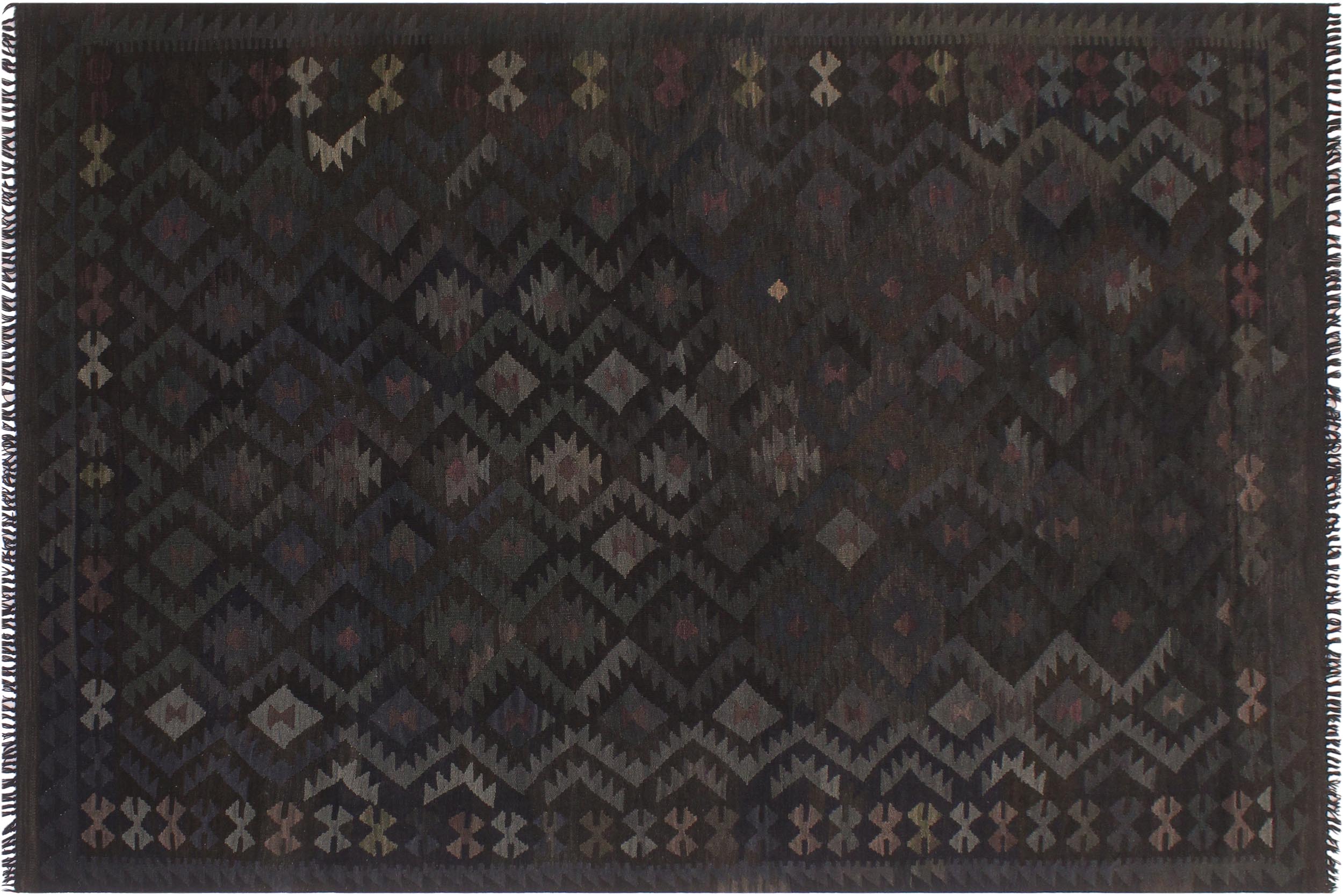 handmade Modern Kilim Black Blue Hand-Woven RECTANGLE 100% WOOL area rug 6' x 10'