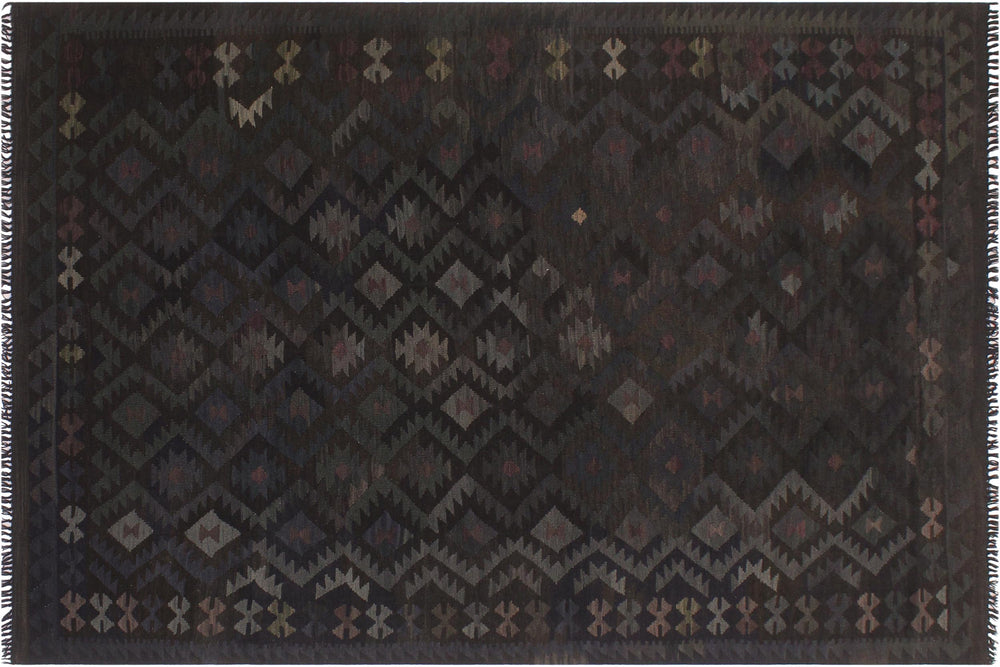 handmade Modern Kilim Black Blue Hand-Woven RECTANGLE 100% WOOL area rug 6' x 10'