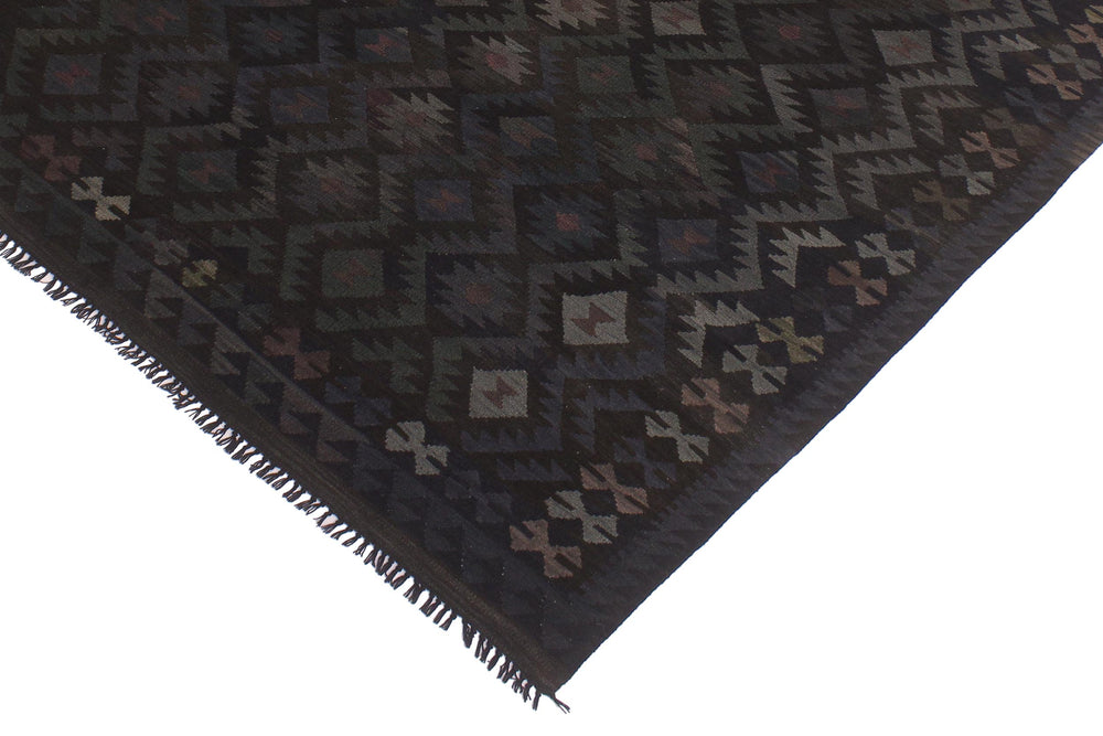 handmade Modern Kilim Black Blue Hand-Woven RECTANGLE 100% WOOL area rug 6' x 10'
