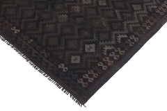 handmade Modern Kilim Black Blue Hand-Woven RECTANGLE 100% WOOL area rug 6' x 10'