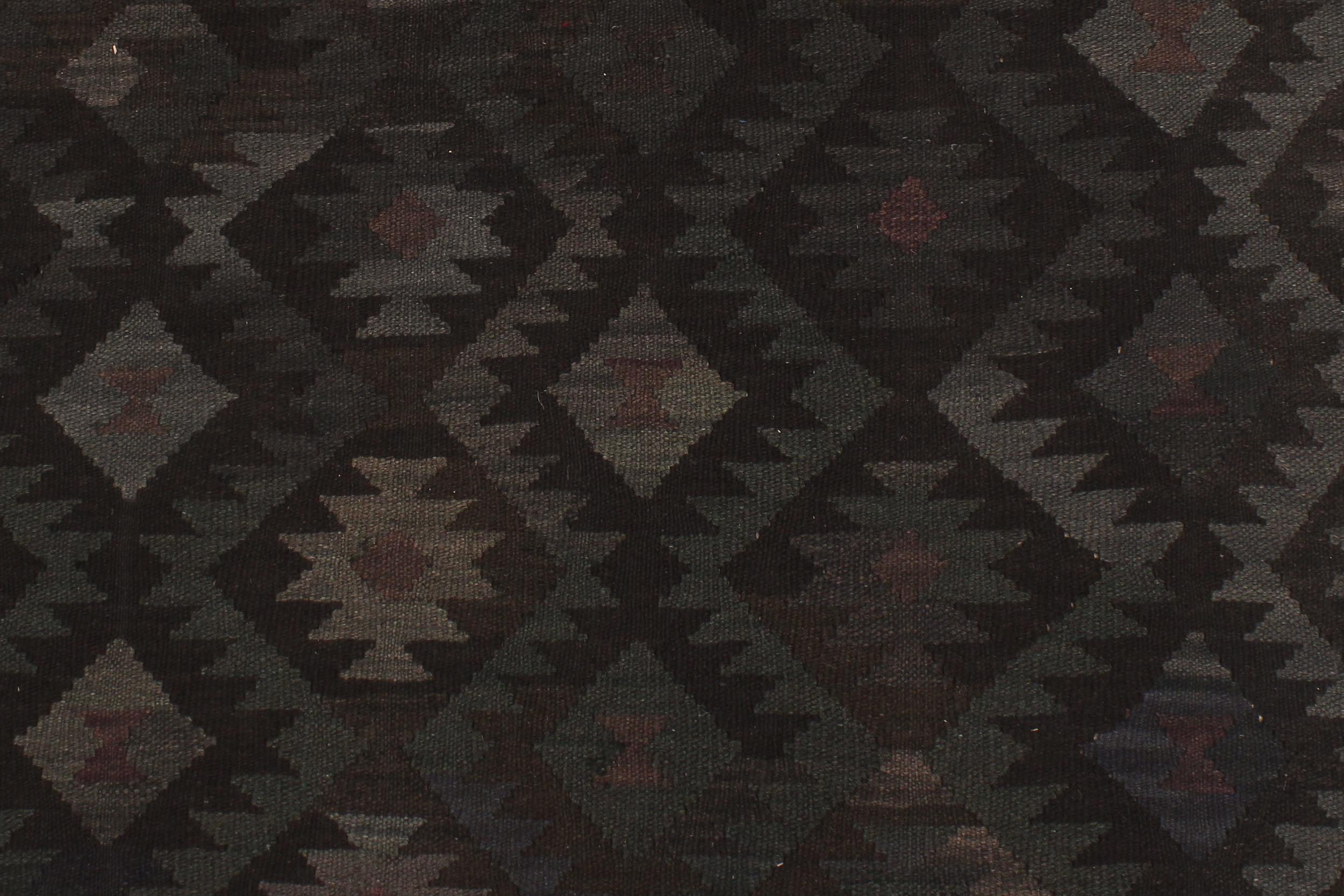 handmade Modern Kilim Black Blue Hand-Woven RECTANGLE 100% WOOL area rug 6' x 10'