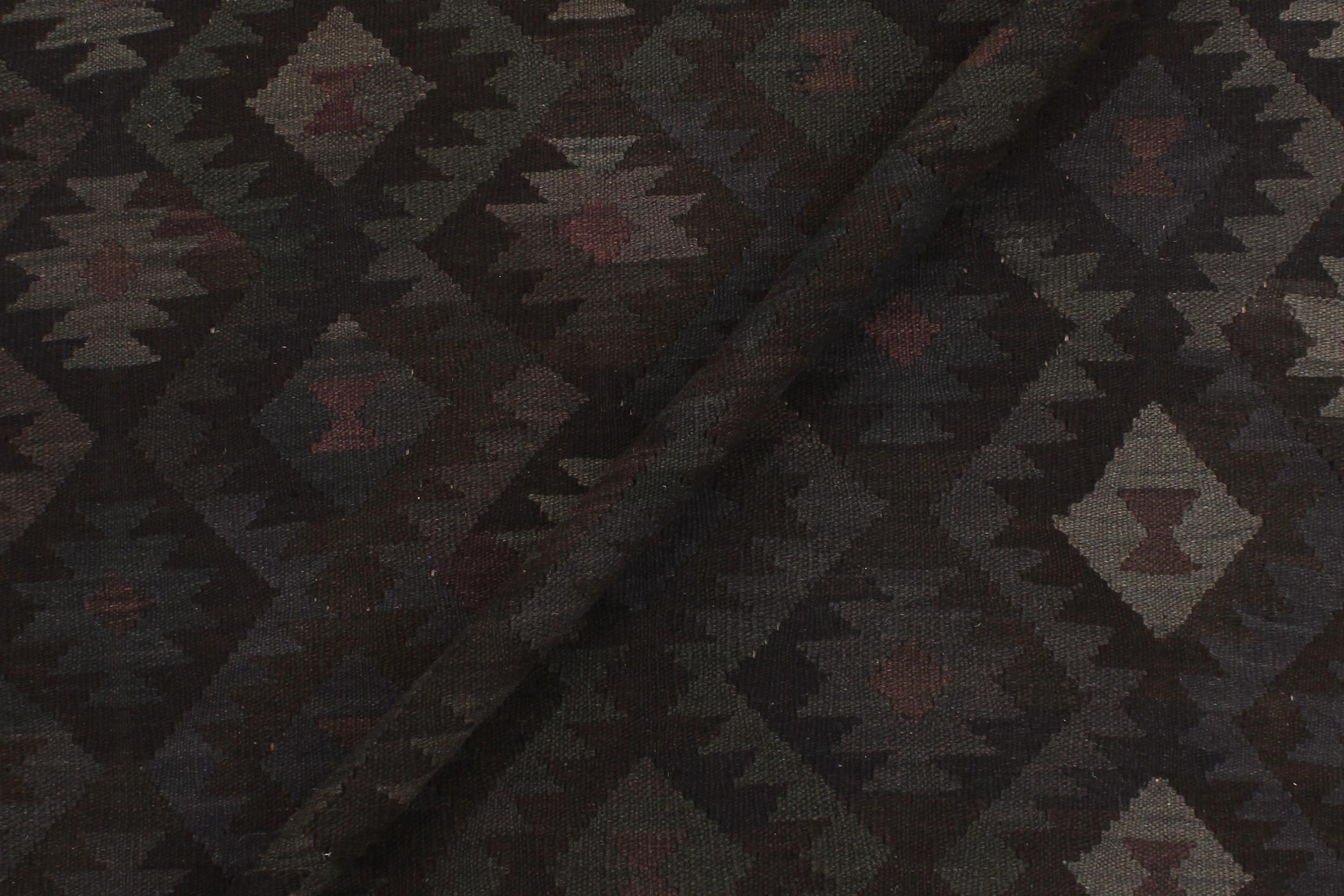 handmade Modern Kilim Black Blue Hand-Woven RECTANGLE 100% WOOL area rug 6' x 10'