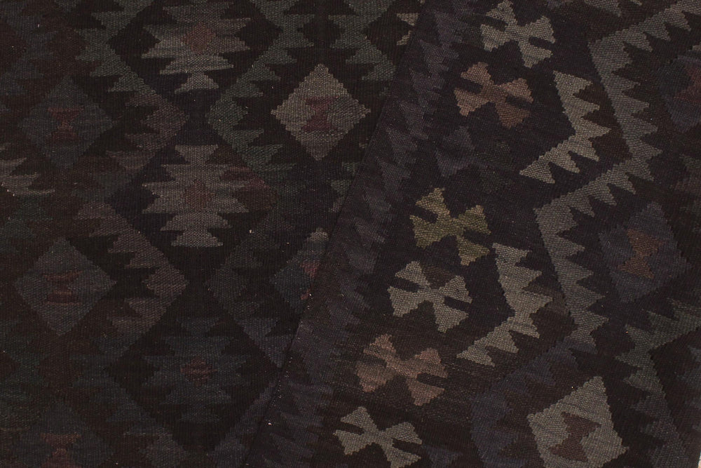 handmade Modern Kilim Black Blue Hand-Woven RECTANGLE 100% WOOL area rug 6' x 10'