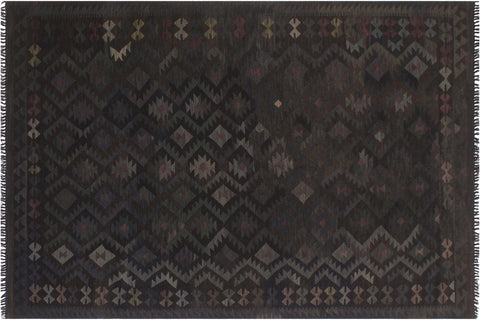 handmade Modern Kilim Black Blue Hand-Woven RECTANGLE 100% WOOL area rug 6' x 10'