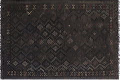 handmade Modern Kilim Black Blue Hand-Woven RECTANGLE 100% WOOL area rug 6' x 10'