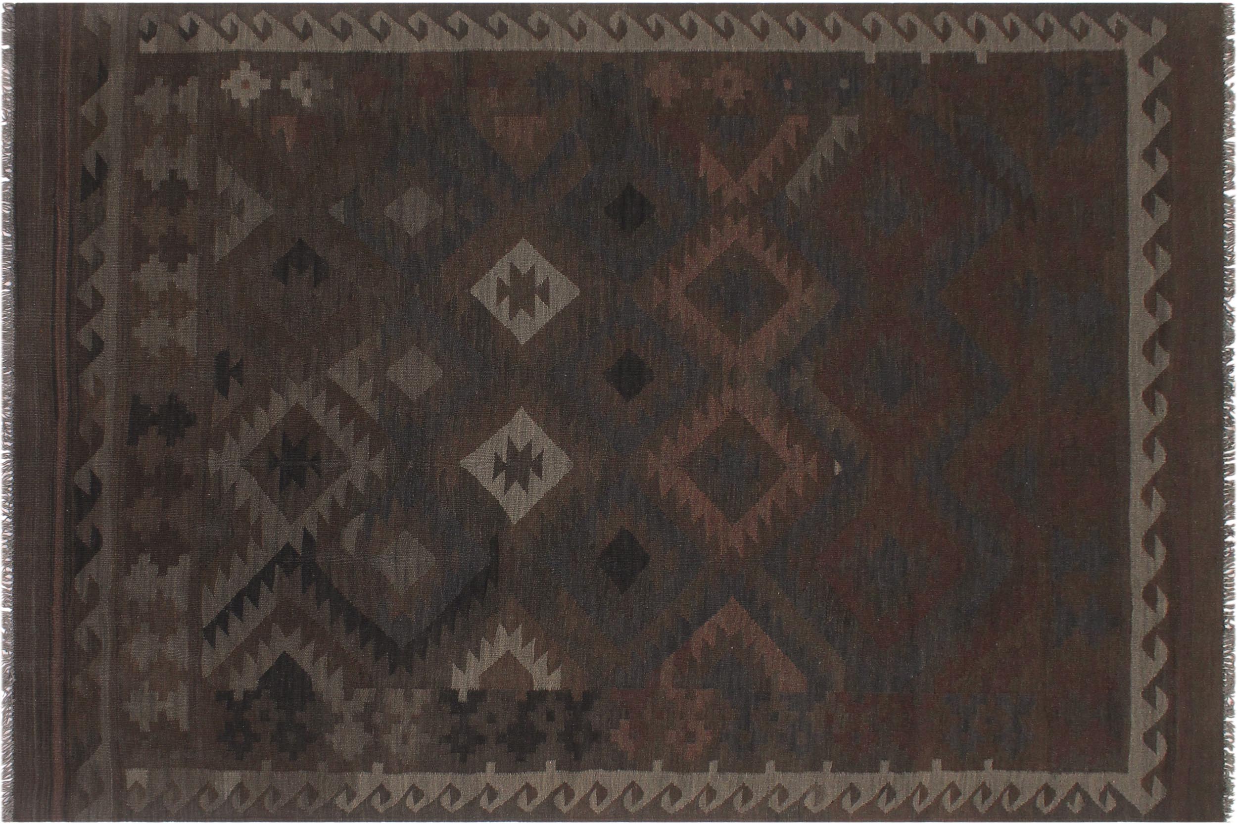 handmade Modern Kilim Brown Blue Hand-Woven RECTANGLE 100% WOOL area rug 6' x 10'