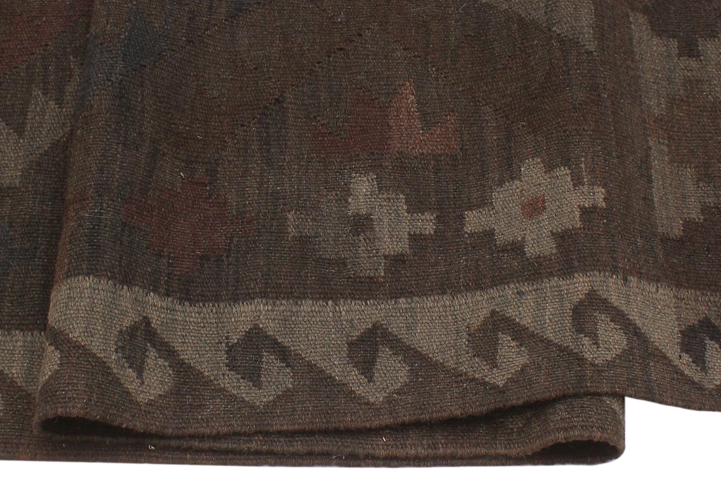 handmade Modern Kilim Brown Blue Hand-Woven RECTANGLE 100% WOOL area rug 6' x 10'