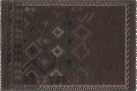 handmade Modern Kilim Brown Blue Hand-Woven RECTANGLE 100% WOOL area rug 6' x 10'
