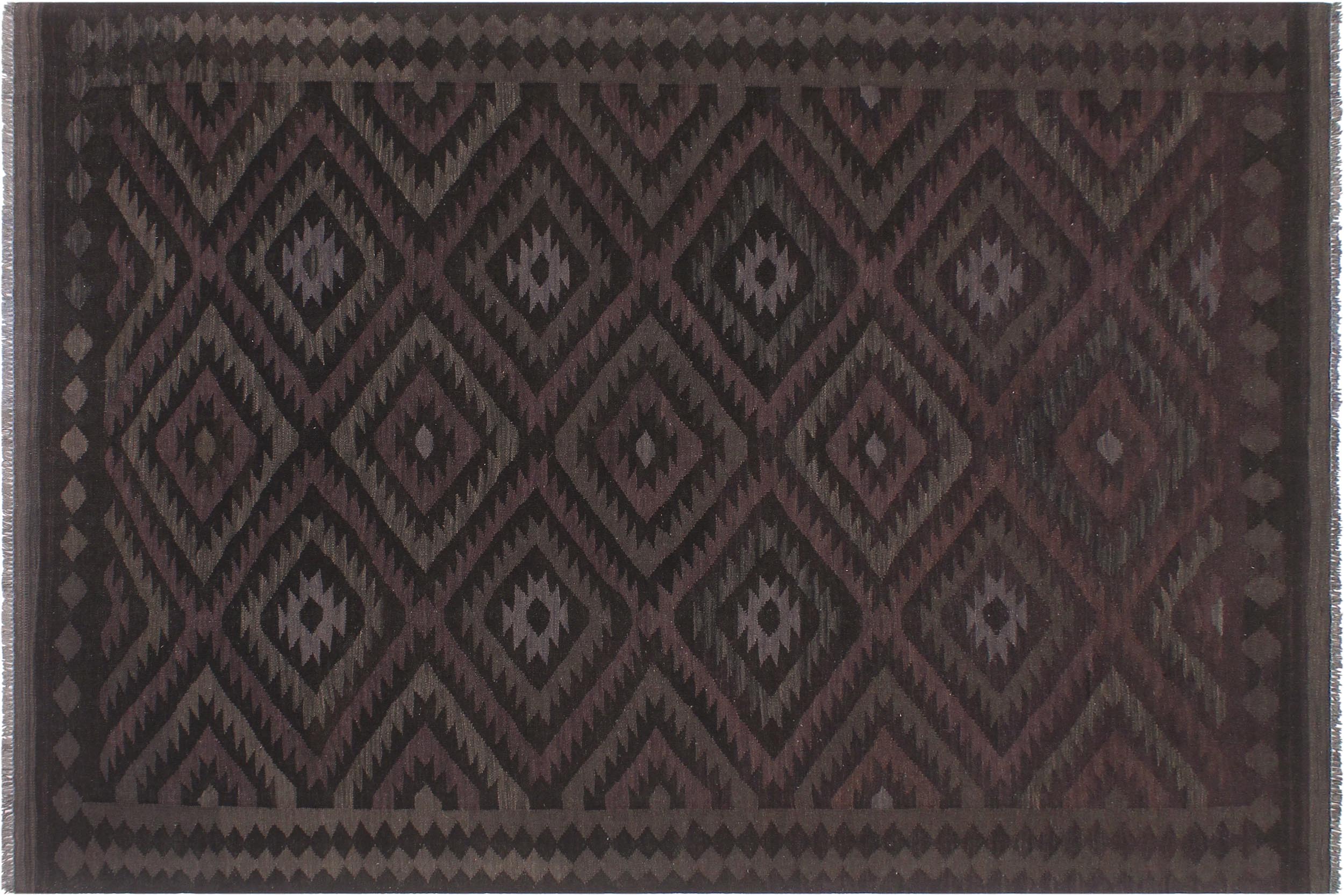 handmade Modern Kilim Black Blue Hand-Woven RECTANGLE 100% WOOL area rug 6' x 8'