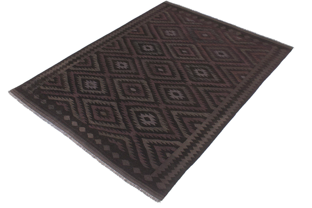 handmade Modern Kilim Black Blue Hand-Woven RECTANGLE 100% WOOL area rug 6' x 8'