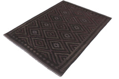 handmade Modern Kilim Black Blue Hand-Woven RECTANGLE 100% WOOL area rug 6' x 8'