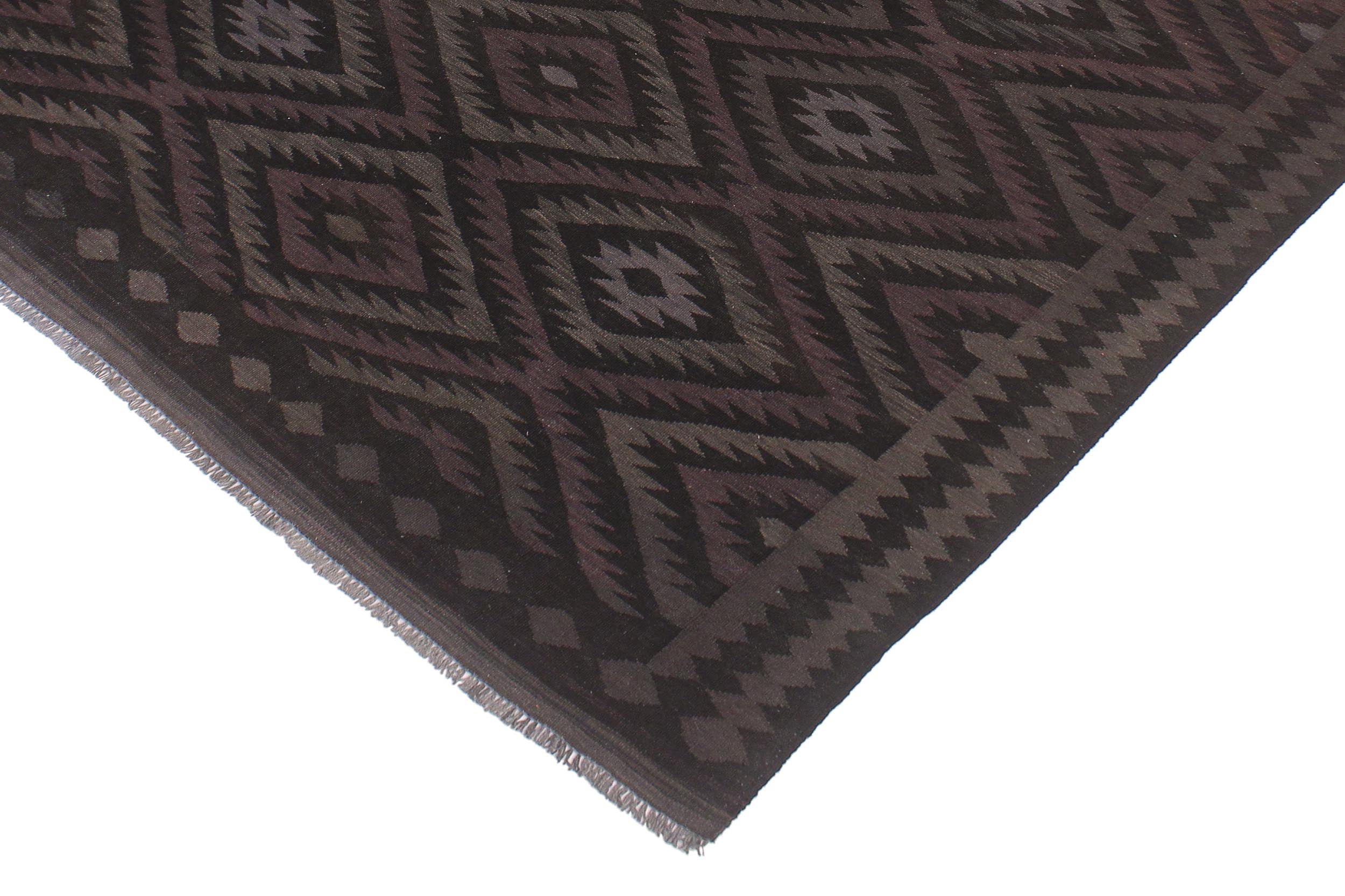 handmade Modern Kilim Black Blue Hand-Woven RECTANGLE 100% WOOL area rug 6' x 8'