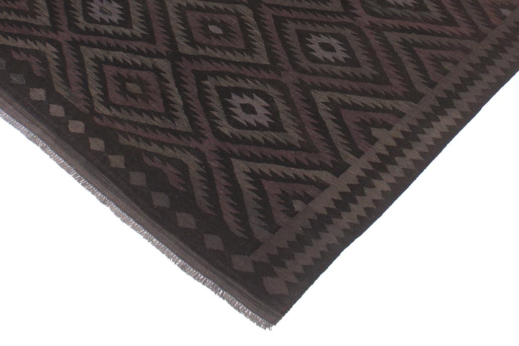 Flat Weave Kilim Antique Navaho Vintage handmade Geometric Kilim Black Blue Hand-Woven Rectangle 100% Wool Area Rug 6x8 