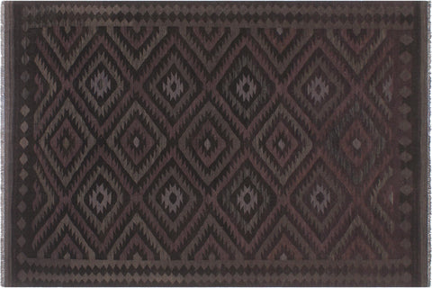 handmade Modern Kilim Black Blue Hand-Woven RECTANGLE 100% WOOL area rug 6' x 8'