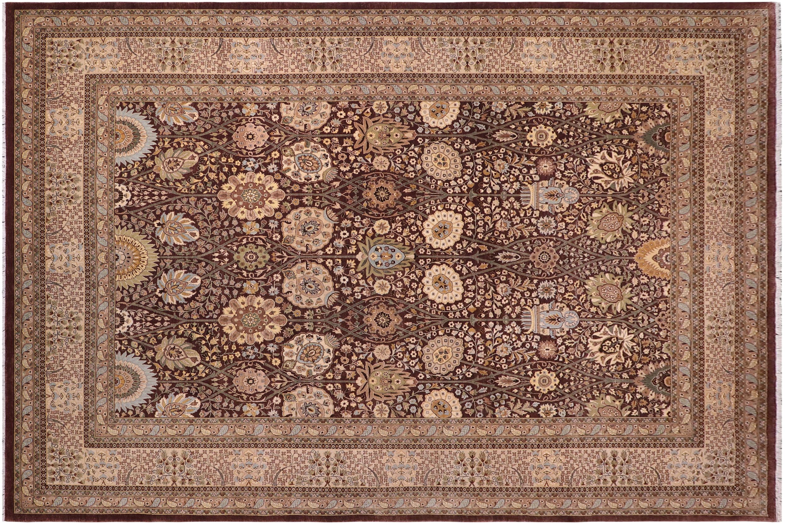handmade Traditional Veg Dye Brown Tan Hand Knotted RECTANGLE 100% WOOL area rug 10' x 14'