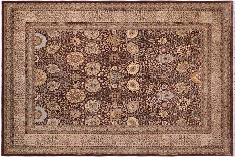 handmade Traditional Veg Dye Brown Tan Hand Knotted RECTANGLE 100% WOOL area rug 10' x 14'