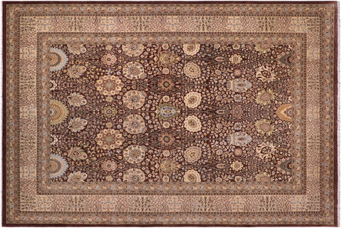 handmade Traditional Veg Dye Brown Tan Hand Knotted RECTANGLE 100% WOOL area rug 10' x 14'
