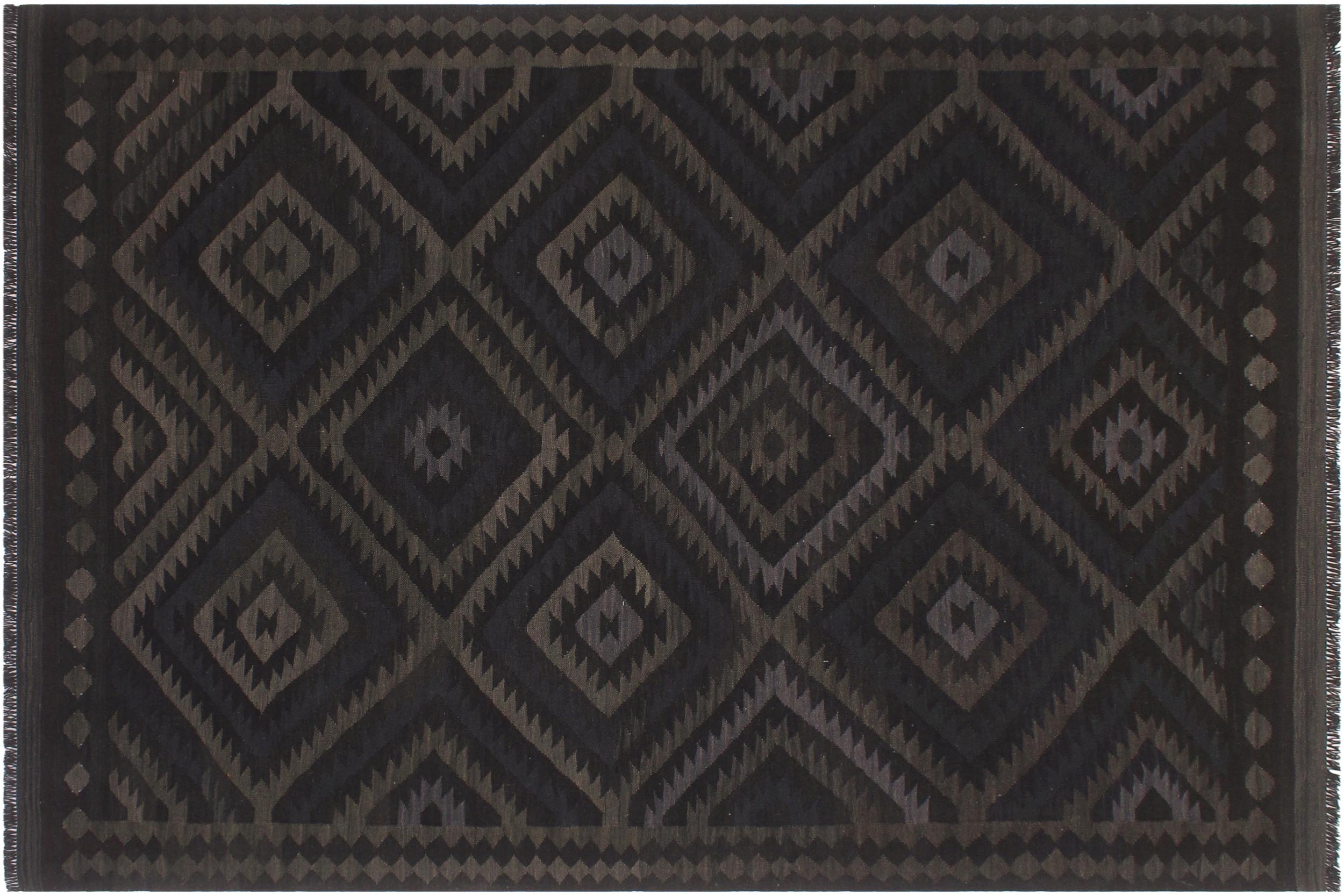 handmade Modern Kilim Black Blue Hand-Woven RECTANGLE 100% WOOL area rug 6' x 8'