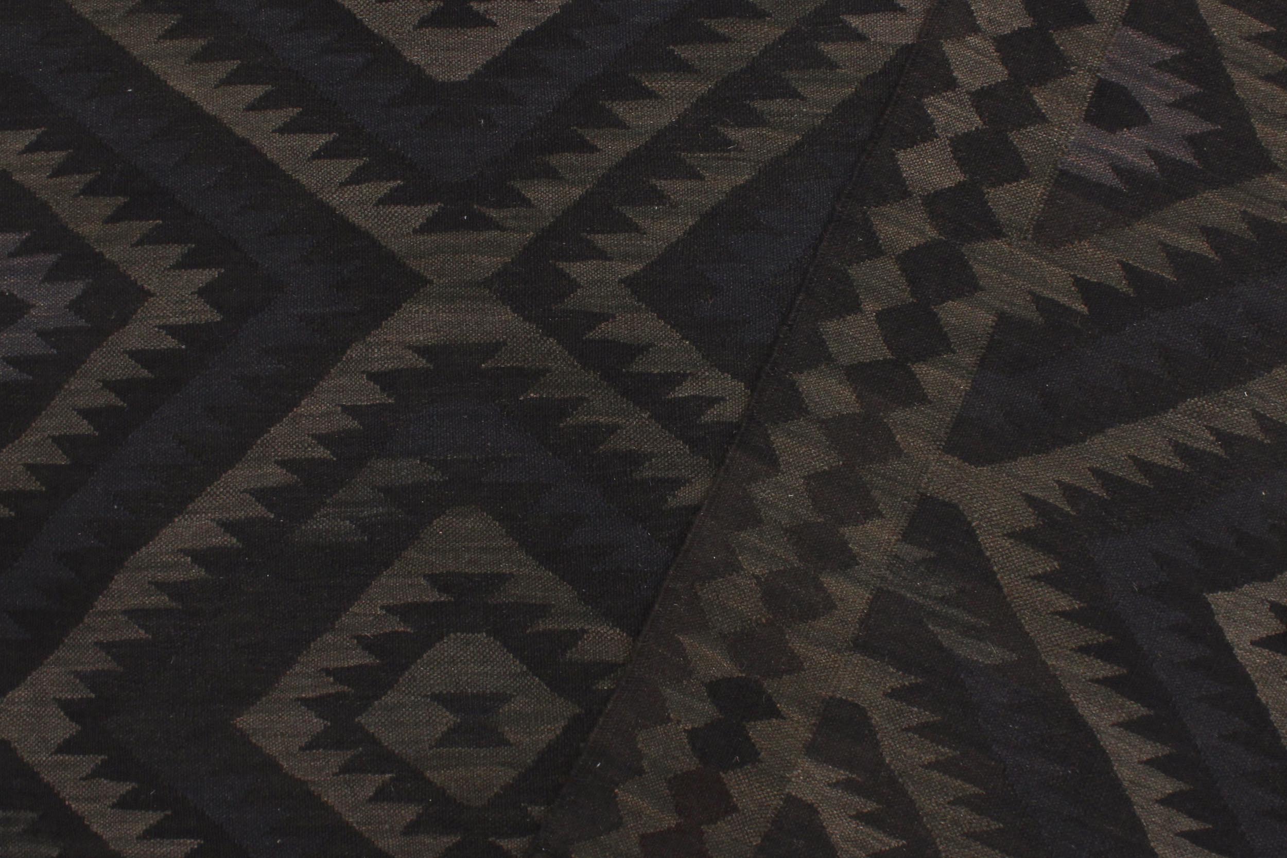 handmade Modern Kilim Black Blue Hand-Woven RECTANGLE 100% WOOL area rug 6' x 8'