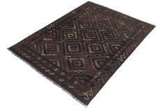 handmade Modern Kilim Black Brown Hand-Woven RECTANGLE 100% WOOL area rug 5' x 8'