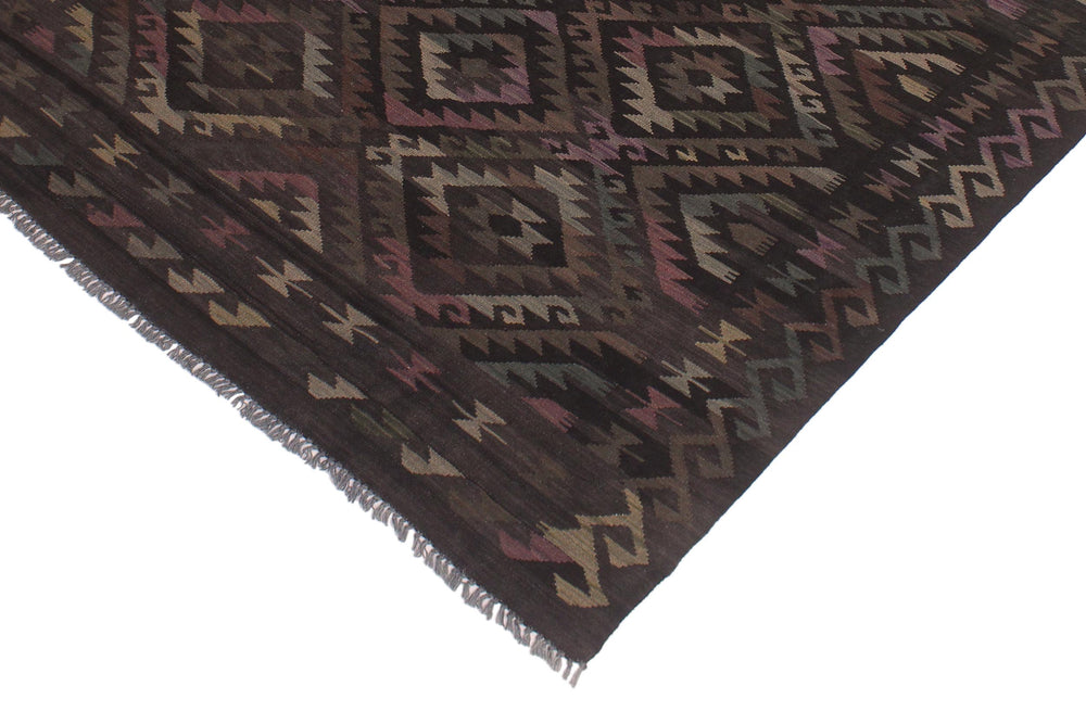 handmade Modern Kilim Black Brown Hand-Woven RECTANGLE 100% WOOL area rug 5' x 8'