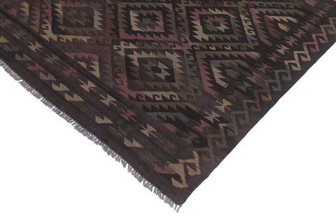 handmade Modern Kilim Black Brown Hand-Woven RECTANGLE 100% WOOL area rug 5' x 8'