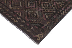 handmade Modern Kilim Black Brown Hand-Woven RECTANGLE 100% WOOL area rug 5' x 8'