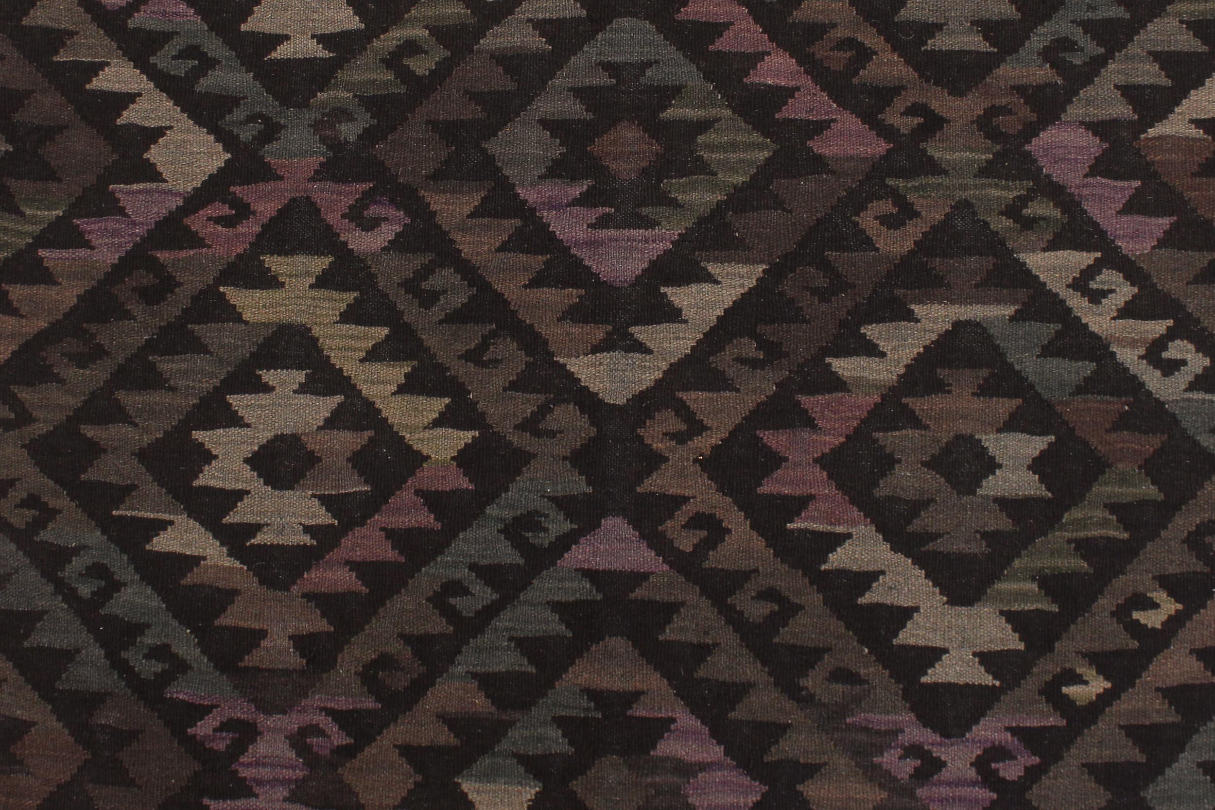 handmade Modern Kilim Black Brown Hand-Woven RECTANGLE 100% WOOL area rug 5' x 8'