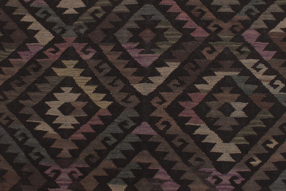 handmade Modern Kilim Black Brown Hand-Woven RECTANGLE 100% WOOL area rug 5' x 8'