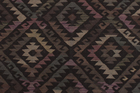 handmade Modern Kilim Black Brown Hand-Woven RECTANGLE 100% WOOL area rug 5' x 8'