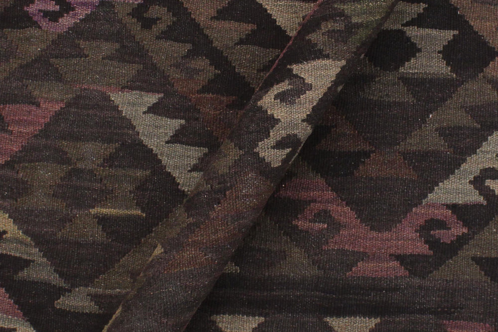 handmade Modern Kilim Black Brown Hand-Woven RECTANGLE 100% WOOL area rug 5' x 8'