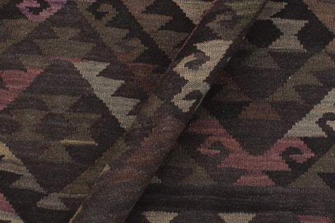 handmade Modern Kilim Black Brown Hand-Woven RECTANGLE 100% WOOL area rug 5' x 8'