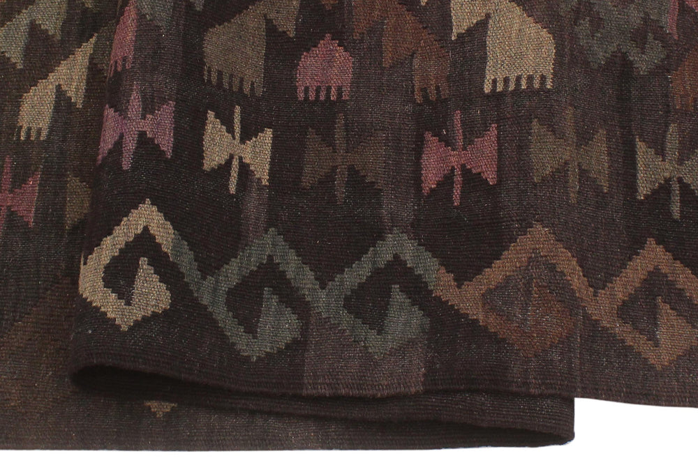 handmade Modern Kilim Black Brown Hand-Woven RECTANGLE 100% WOOL area rug 5' x 8'