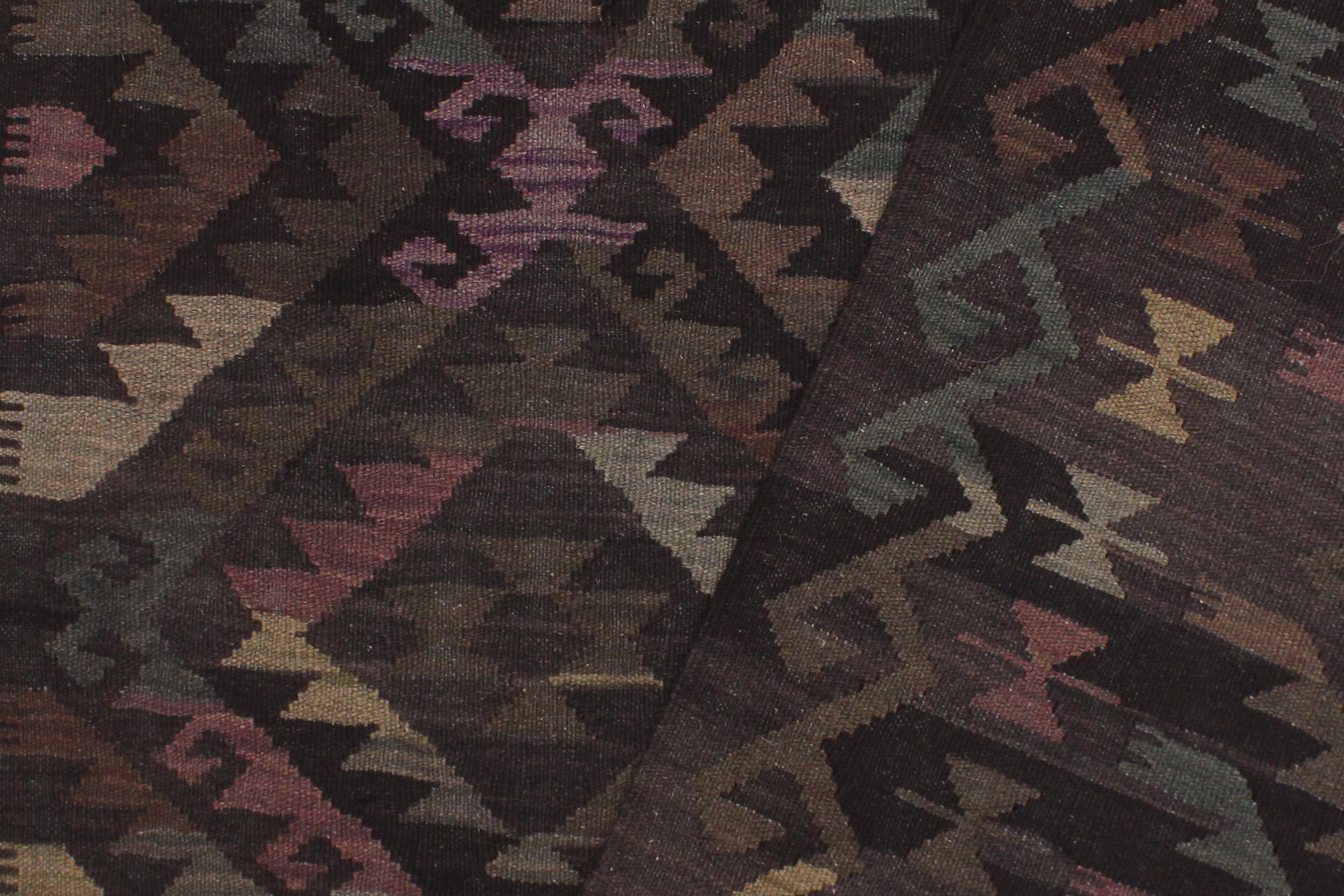 handmade Modern Kilim Black Brown Hand-Woven RECTANGLE 100% WOOL area rug 5' x 8'