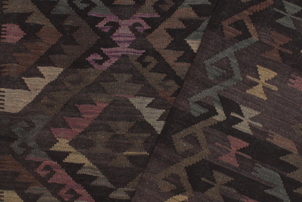 handmade Modern Kilim Black Brown Hand-Woven RECTANGLE 100% WOOL area rug 5' x 8'