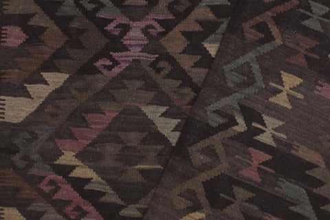 handmade Modern Kilim Black Brown Hand-Woven RECTANGLE 100% WOOL area rug 5' x 8'