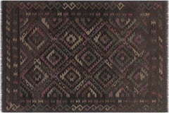 handmade Modern Kilim Black Brown Hand-Woven RECTANGLE 100% WOOL area rug 5' x 8'