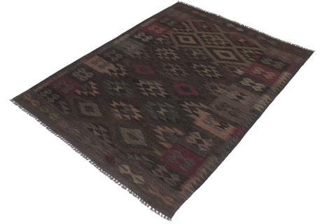 handmade Modern Kilim Charcoal Brown Hand-Woven RECTANGLE 100% WOOL area rug 6' x 8'