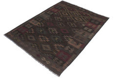 handmade Modern Kilim Charcoal Brown Hand-Woven RECTANGLE 100% WOOL area rug 6' x 8'