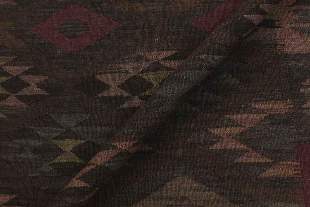 handmade Modern Kilim Charcoal Brown Hand-Woven RECTANGLE 100% WOOL area rug 6' x 8'