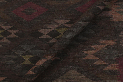 handmade Modern Kilim Charcoal Brown Hand-Woven RECTANGLE 100% WOOL area rug 6' x 8'