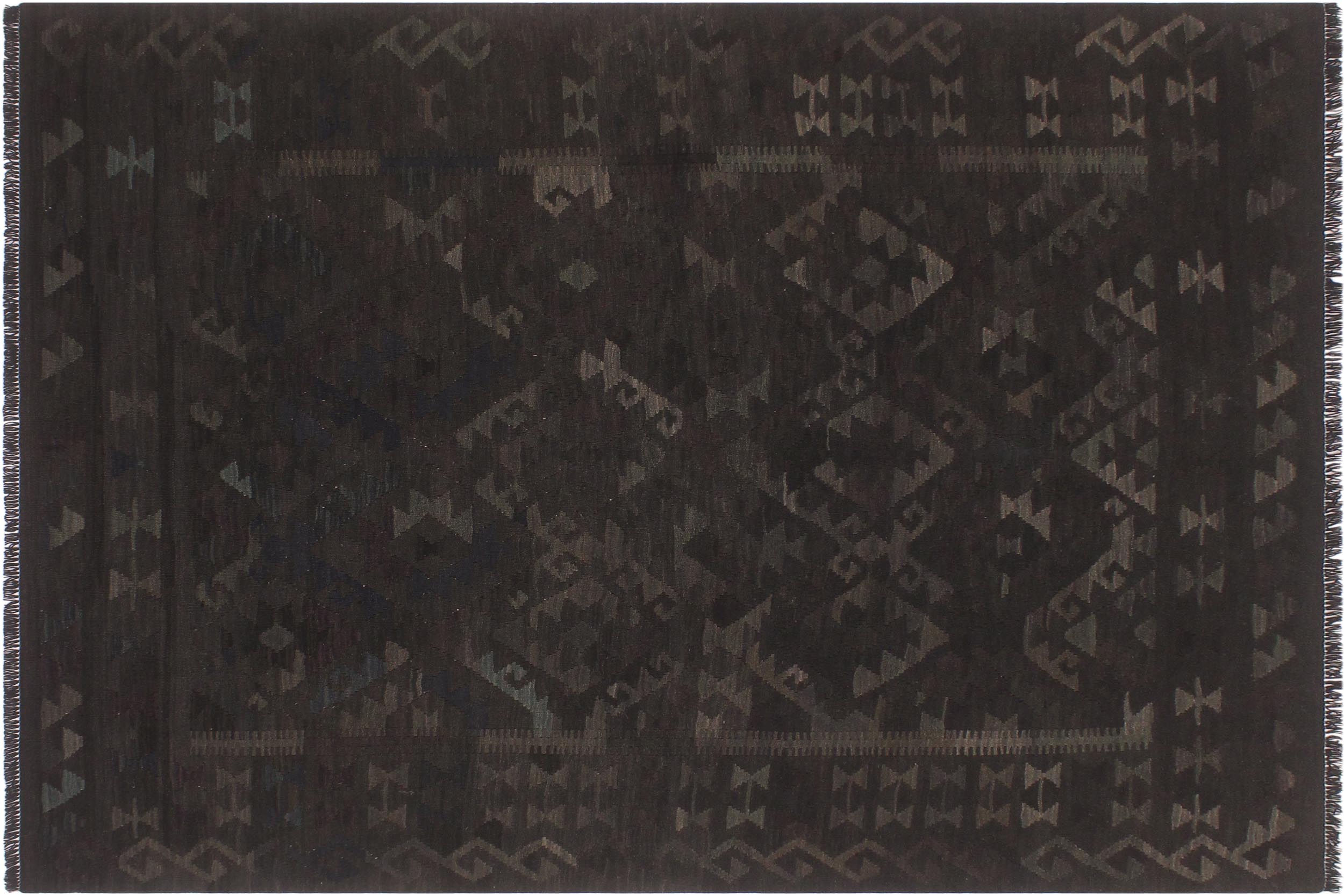 handmade Modern Kilim Black Blue Hand-Woven RECTANGLE 100% WOOL area rug 6' x 8'