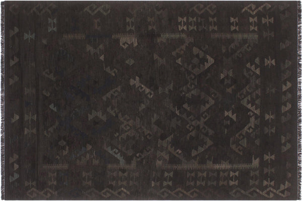 handmade Modern Kilim Black Blue Hand-Woven RECTANGLE 100% WOOL area rug 6' x 8'