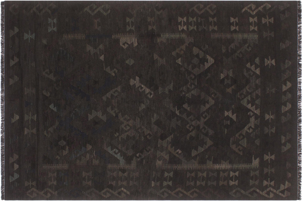 handmade Modern Kilim Black Blue Hand-Woven RECTANGLE 100% WOOL area rug 6' x 8'