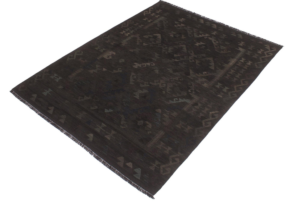 handmade Modern Kilim Black Blue Hand-Woven RECTANGLE 100% WOOL area rug 6' x 8'