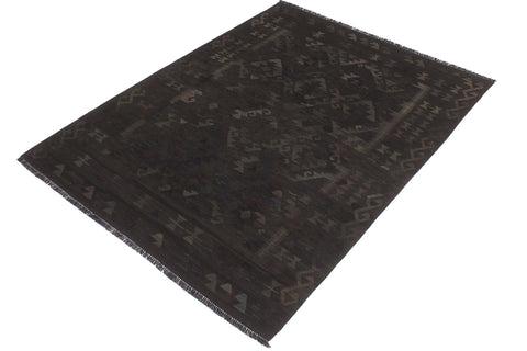handmade Modern Kilim Black Blue Hand-Woven RECTANGLE 100% WOOL area rug 6' x 8'