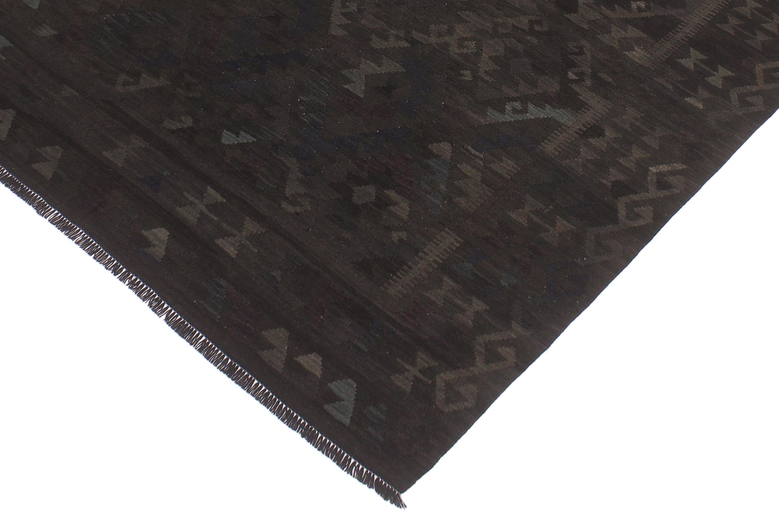 handmade Modern Kilim Black Blue Hand-Woven RECTANGLE 100% WOOL area rug 6' x 8'