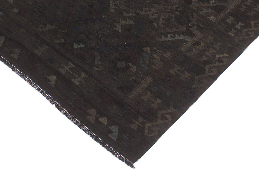 handmade Modern Kilim Black Blue Hand-Woven RECTANGLE 100% WOOL area rug 6' x 8'
