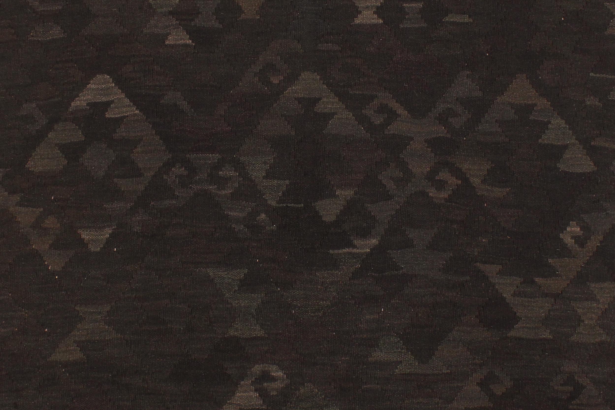 handmade Modern Kilim Black Blue Hand-Woven RECTANGLE 100% WOOL area rug 6' x 8'